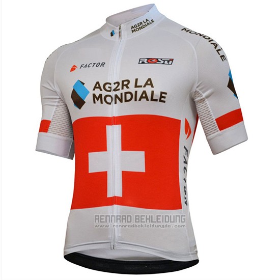 2018 Fahrradbekleidung Ag2r La Mondiale Champion Schweiz Trikot Kurzarm und Tragerhose - zum Schließen ins Bild klicken